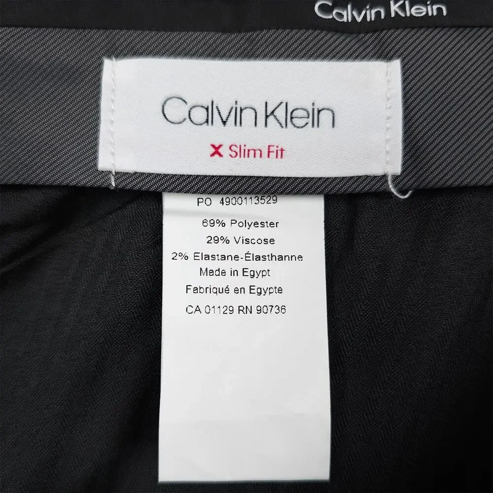 Calvin Klein Mens Slim Fit Dress Pants 38x30 Grey Black Plaid Stretch NWT